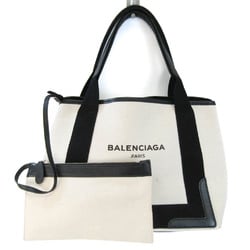 Balenciaga Navy Cabas S 339933 Women's Canvas,Leather Handbag Black,Off-white