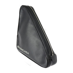BALENCIAGA Triangle Clutch Bag 476976 Leather Black Silver Hardware Pouch Second
