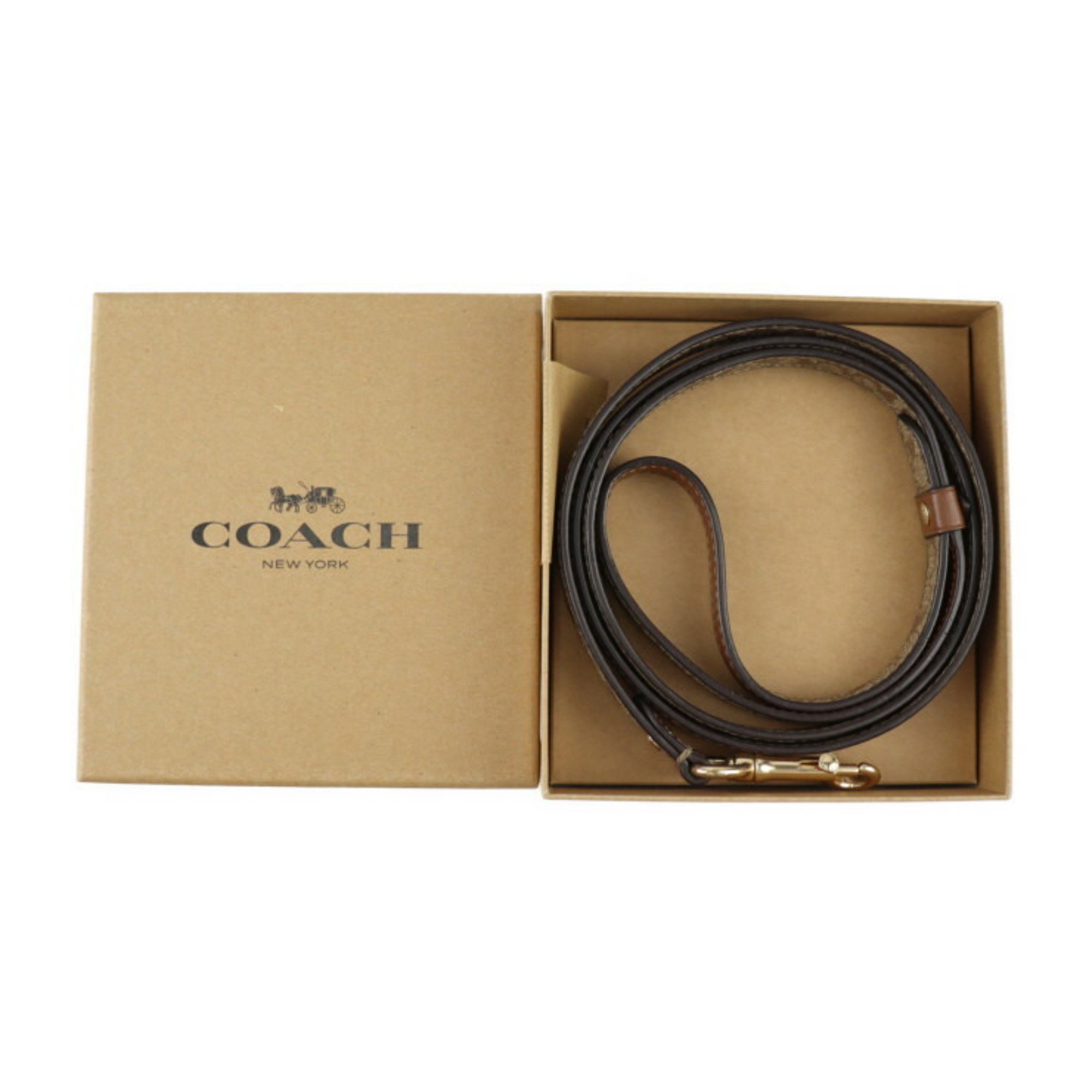COACH Pet Leash Signature Other Miscellaneous Goods F26176 PVC Beige Brown Gold Hardware Dog Lead Reins