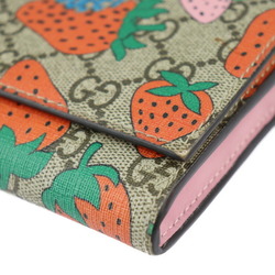 GUCCI Gucci Long Wallet 573840 GG Supreme Canvas Leather Beige Red Pink Multicolor Continental Strawberry Accordion Closure