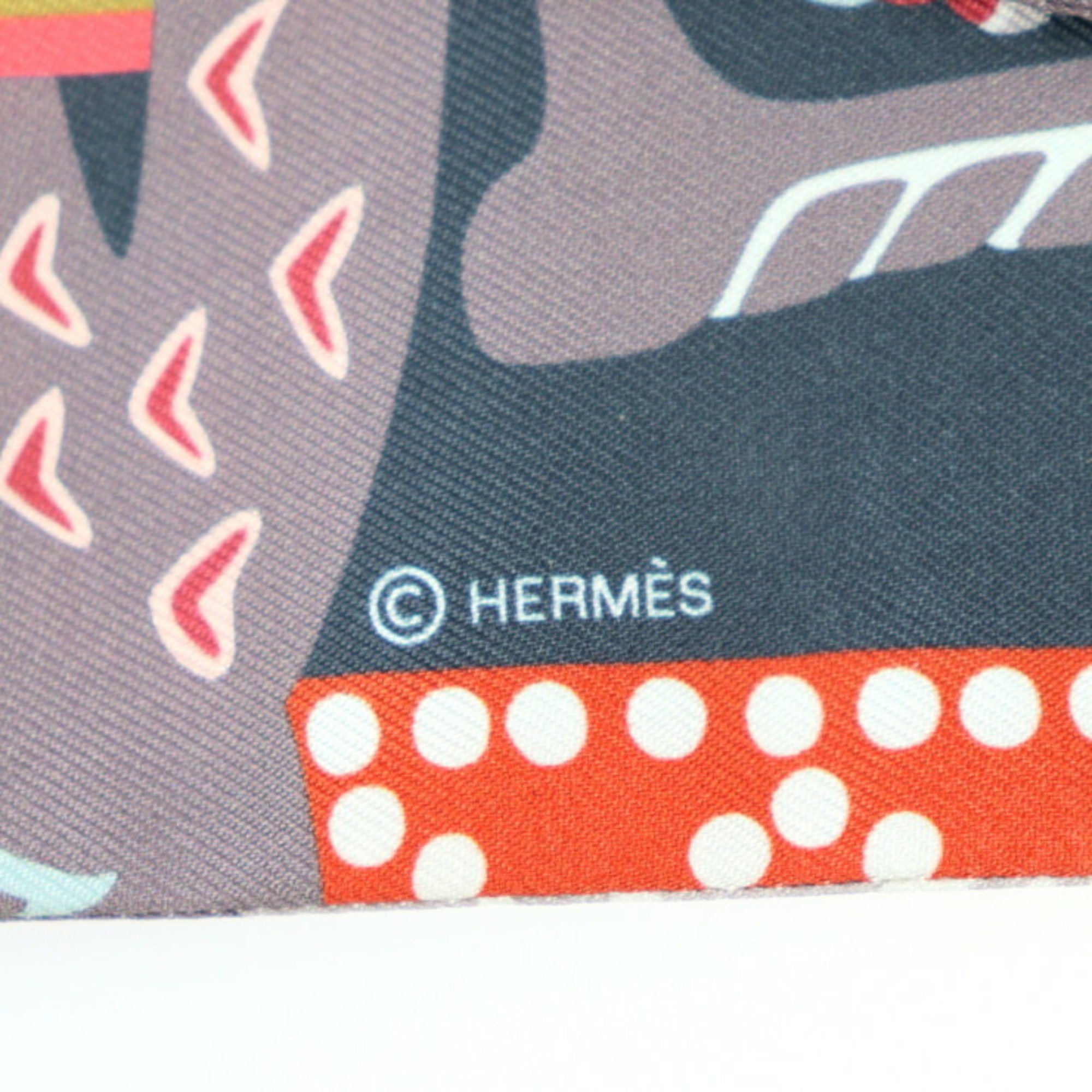 HERMES FANTAISIE D’ETRIERS Armor Illusion Twilly Scarf 063921S 35 Silk ANTHRACITE CORAIL Ribbon Fall/Winter 2022