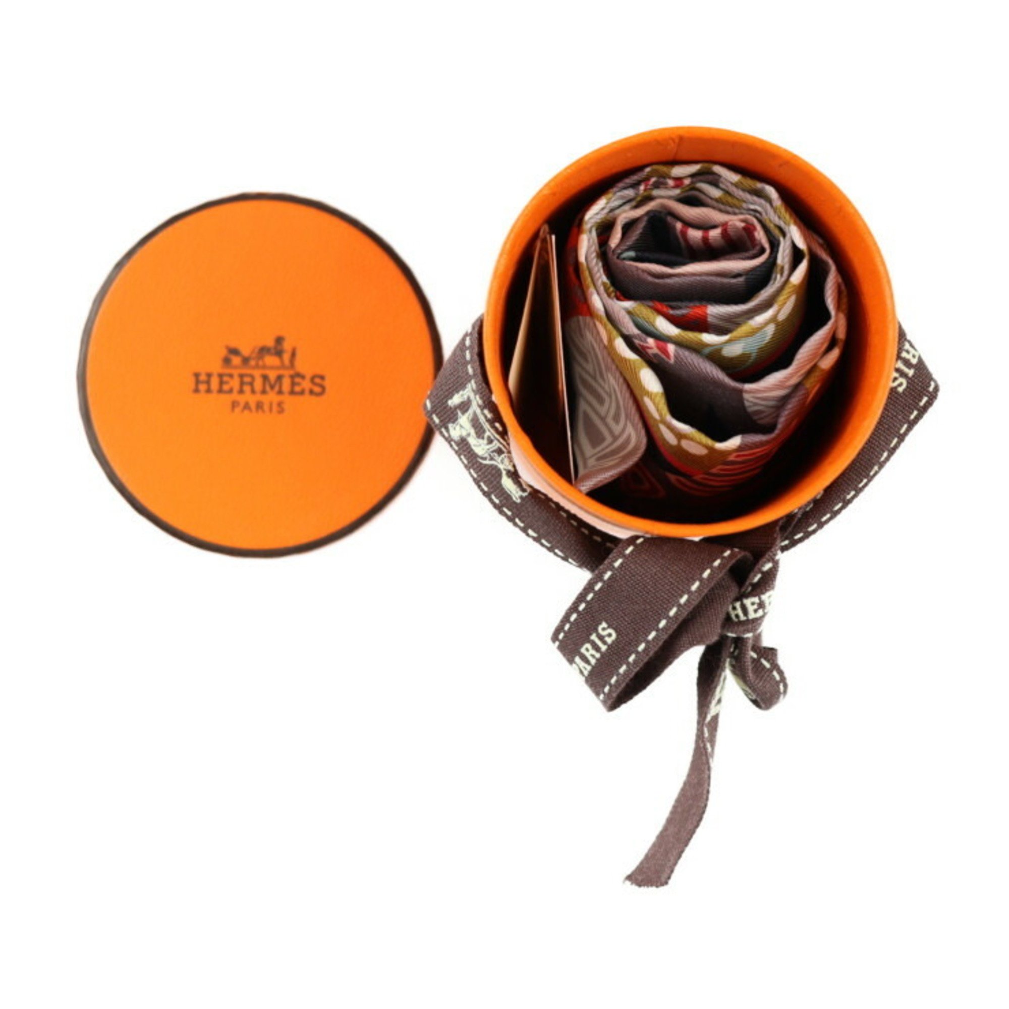 HERMES FANTAISIE D’ETRIERS Armor Illusion Twilly Scarf 063921S 35 Silk ANTHRACITE CORAIL Ribbon Fall/Winter 2022