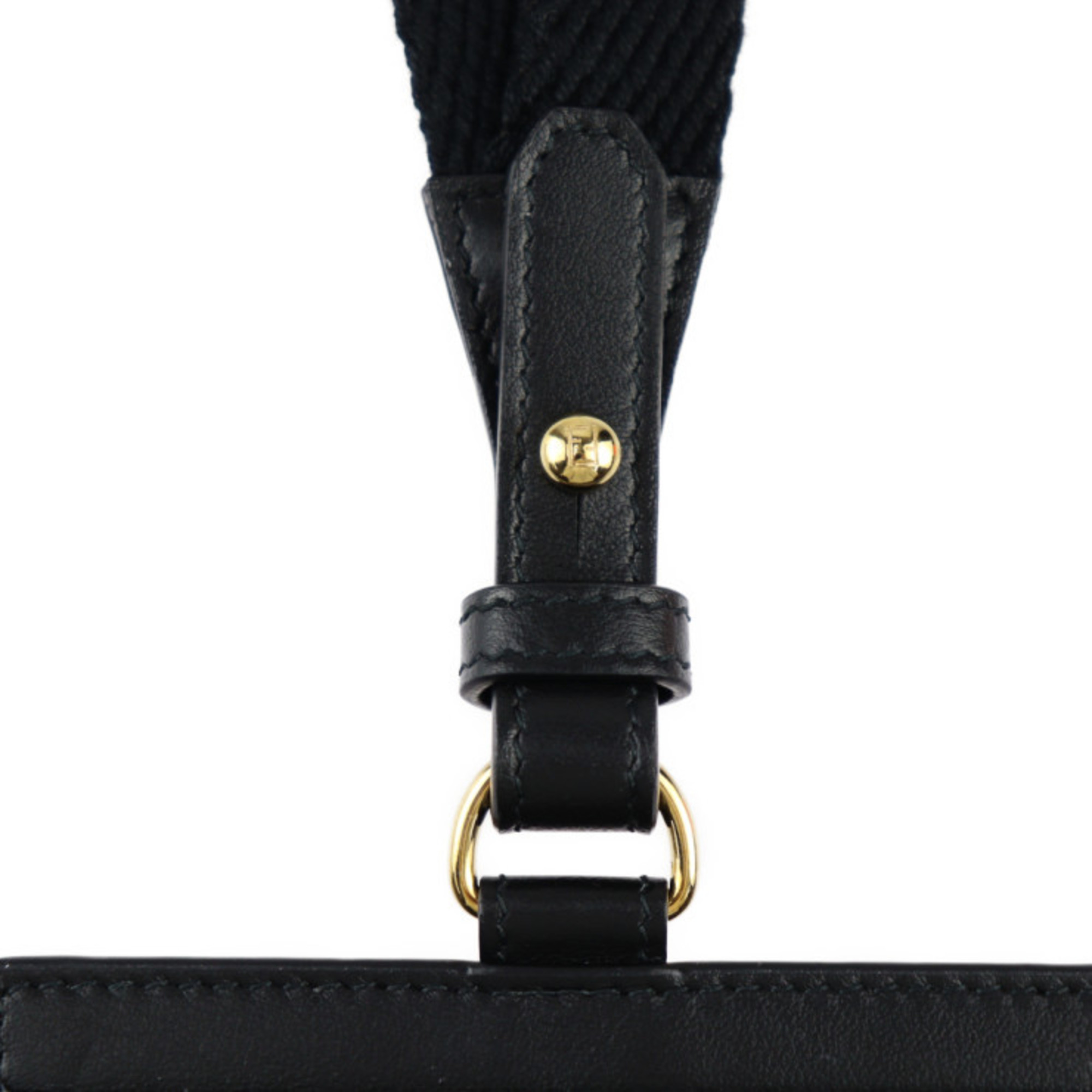 FENDI FENDACE Card Case 7M0331 Calf Leather Black Gold versace Versace Collaboration Neck Strap