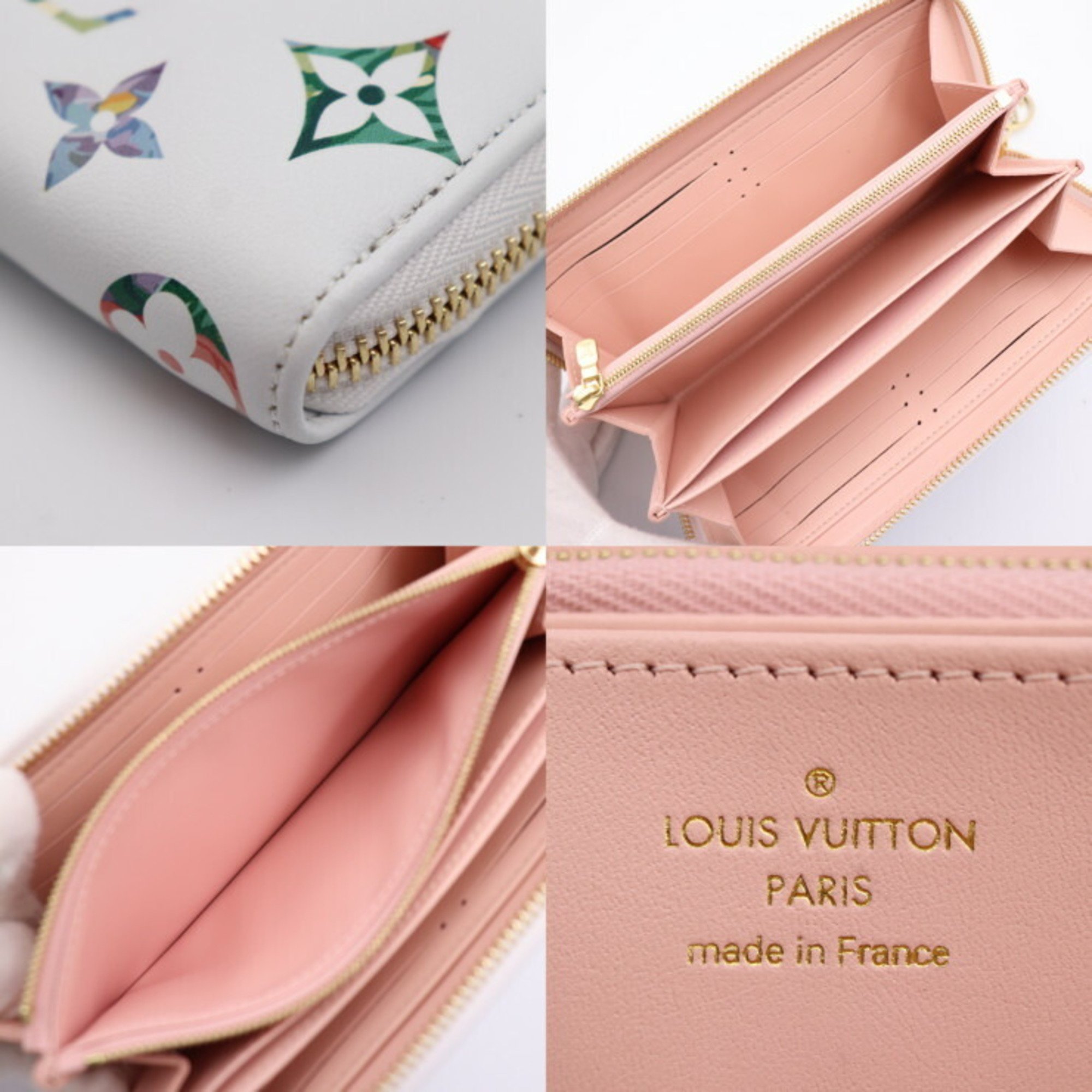 LOUIS VUITTON LV Garden Monogram Zippy Wallet Long M81694 Lamb Leather Blonde Multicolor Gold Hardware Round Zipper Vuitton