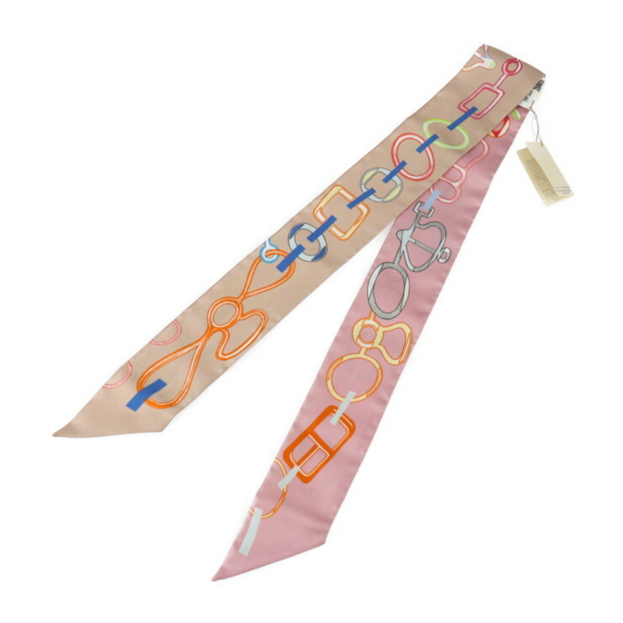 HERMES DOLEBOUCLES Dore Buckle Scarf 063951S Silk Pink Multicolor Twilly 2023SS Ribbon