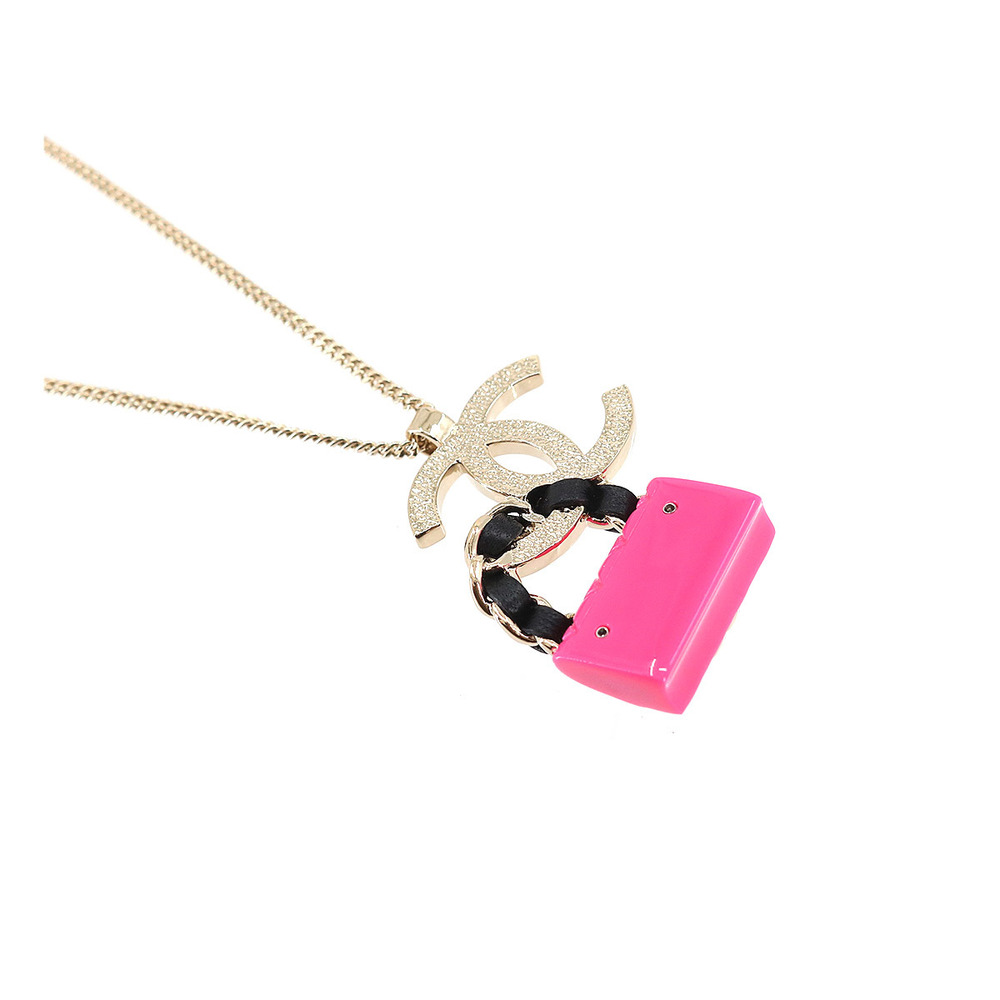 CHANEL Cocomark Matelasse Bag Charm Necklace Pink Gold B23C ABA013