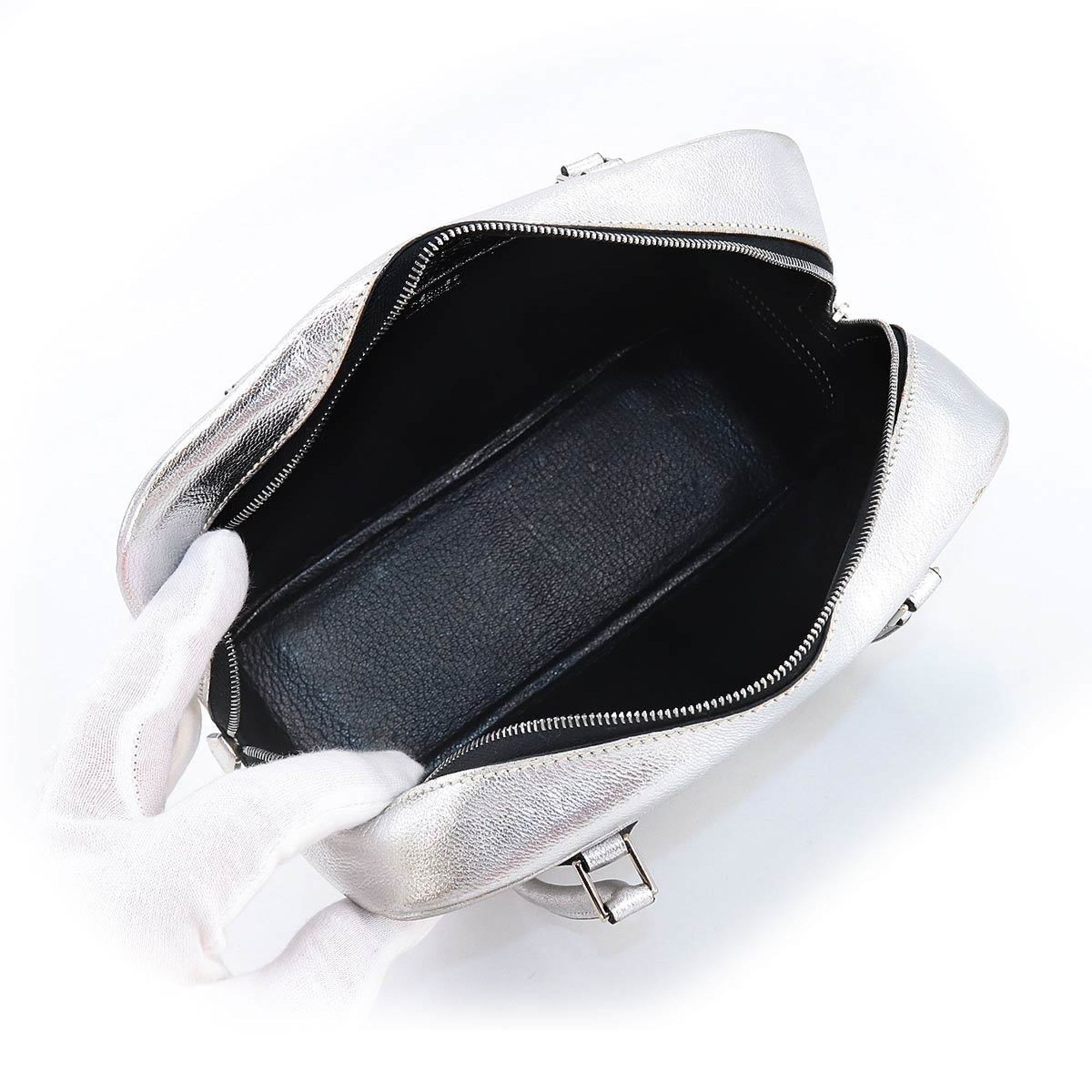 Hermes HERMES Mini Plume 20 Hand Bag Chevre Metallic Silver □H Engraved Metal Fittings Olympic Limited