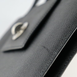 BVLGARI Handbag Leather Black Silver Hardware Tote Bag Square Turnlock