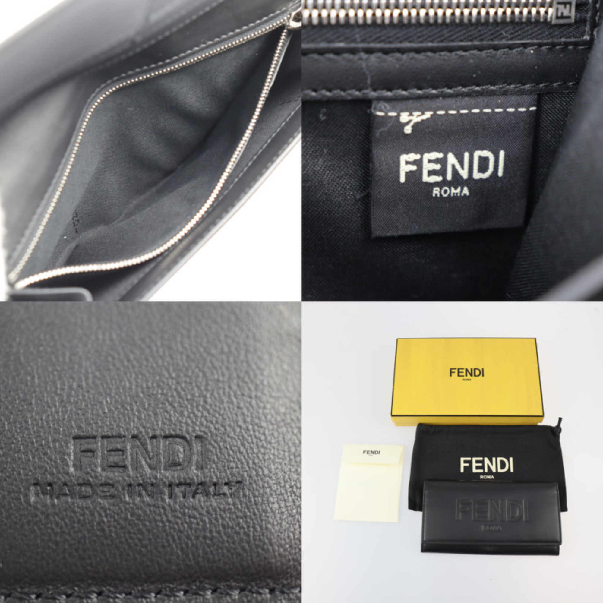 FENDI Continental Wallet Long 7M0264 Calf Leather Black Silver Hardware Logo