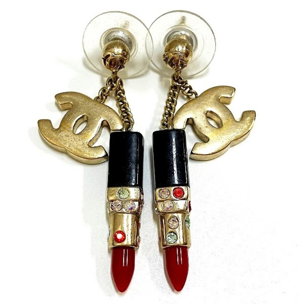 CHANEL Lipstick Rhinestone Coco Mark Brand Accessories Earrings