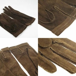 HERMES Suede Hermes Dark Brown Gloves