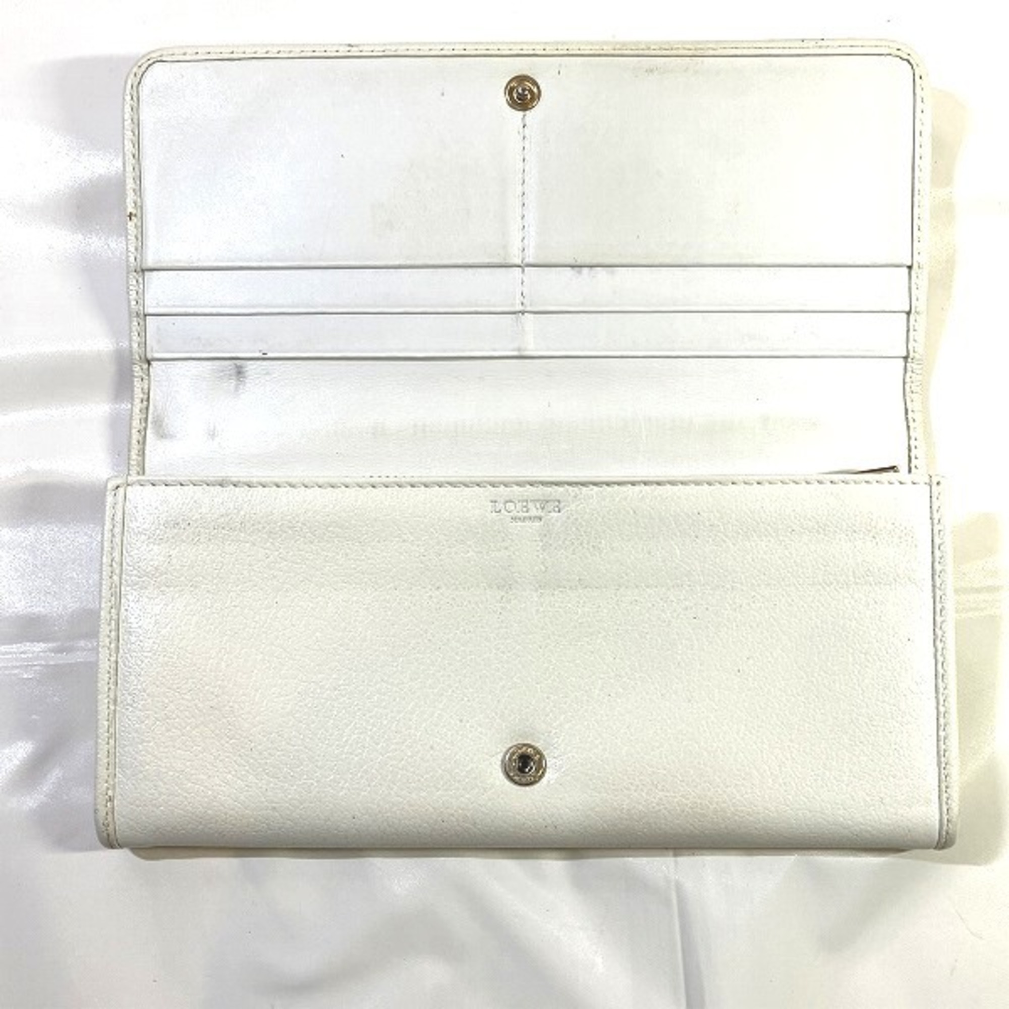 LOEWE Leather White ZIP Bifold Long Wallet Women's