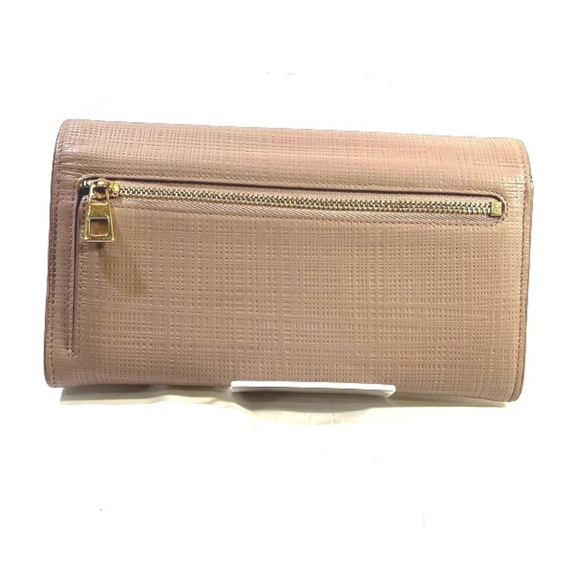 LOEWE Anagram Linen Leather Pink Beige Bifold Long Wallet Women's
