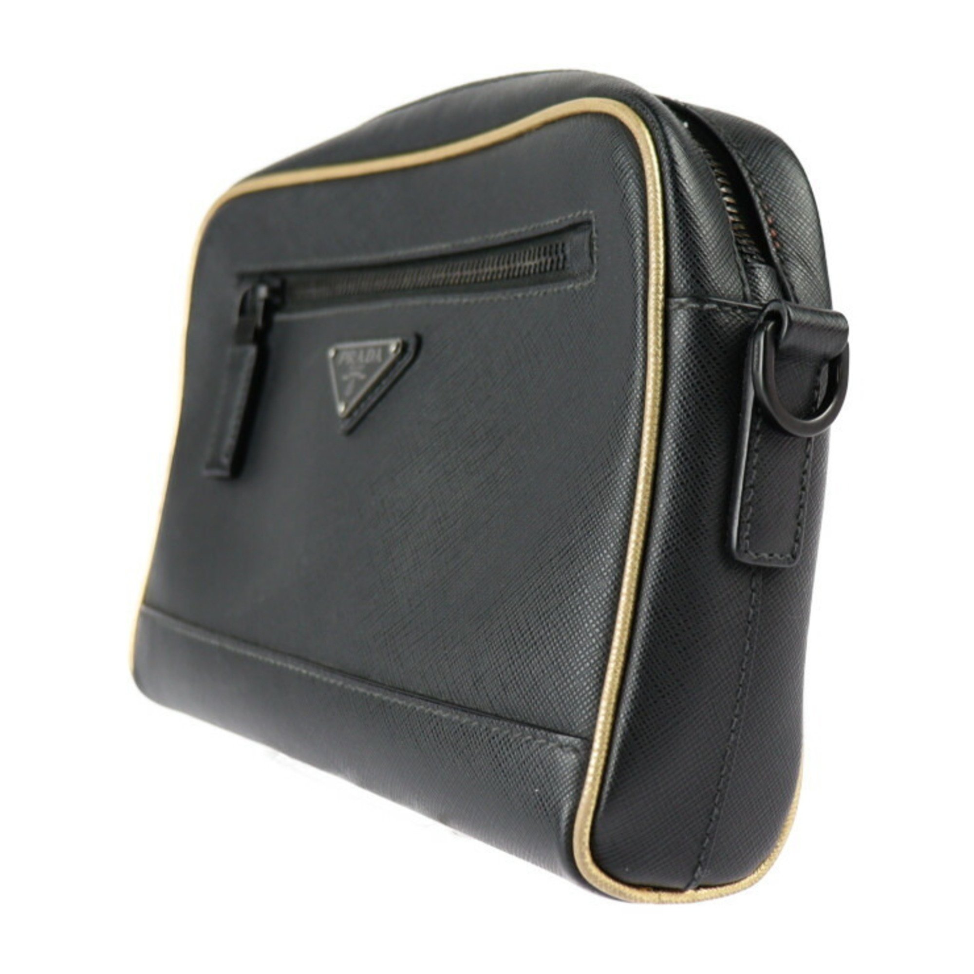 PRADA Prada shoulder bag 2VH063 leather black gold wristlet 2WAY second clutch