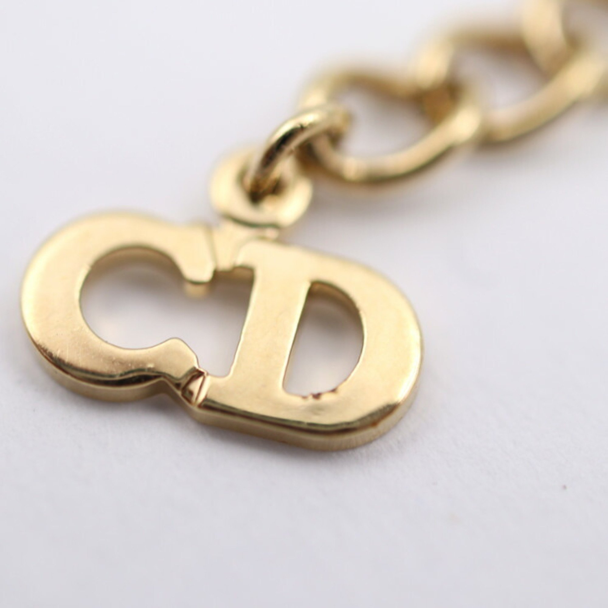 Christian Dior Necklace Metal Rhinestone Gold Black CD Logo Choker