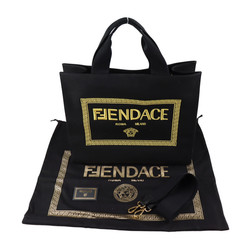 FENDI Fender Che Tote Bag 7VA558 Canvas Black Gold Versace Collaboration 2WAY Shoulder