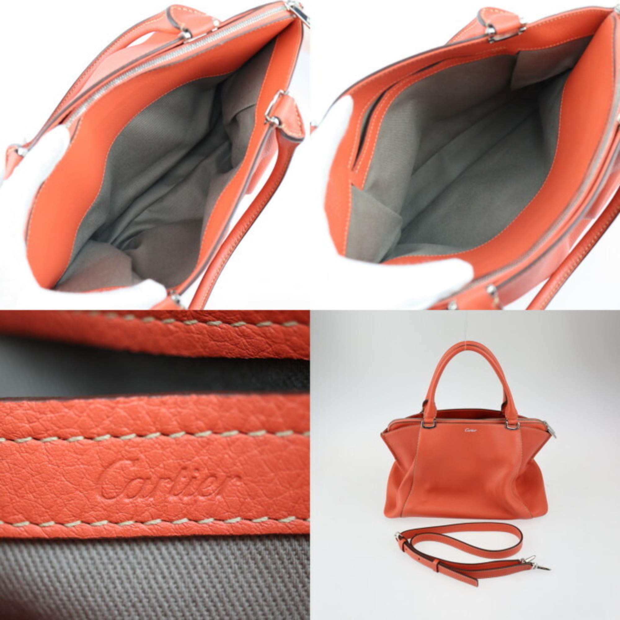 CARTIER C de Cartier SM handbag salmon orange silver metal fittings 2WAY shoulder bag