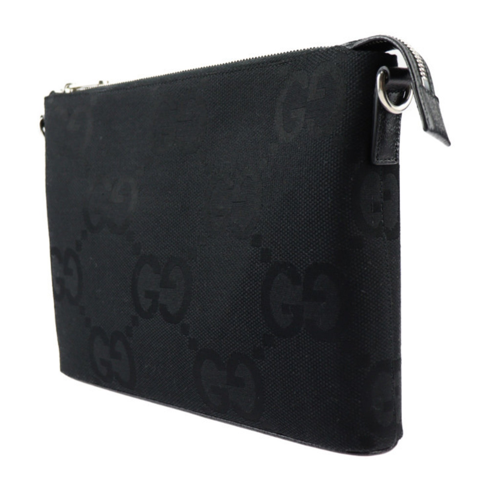 GUCCI Gucci Medium Messenger Jumbo GG Shoulder Bag 739668 Canvas Leather Black Silver Hardware 2WAY Second
