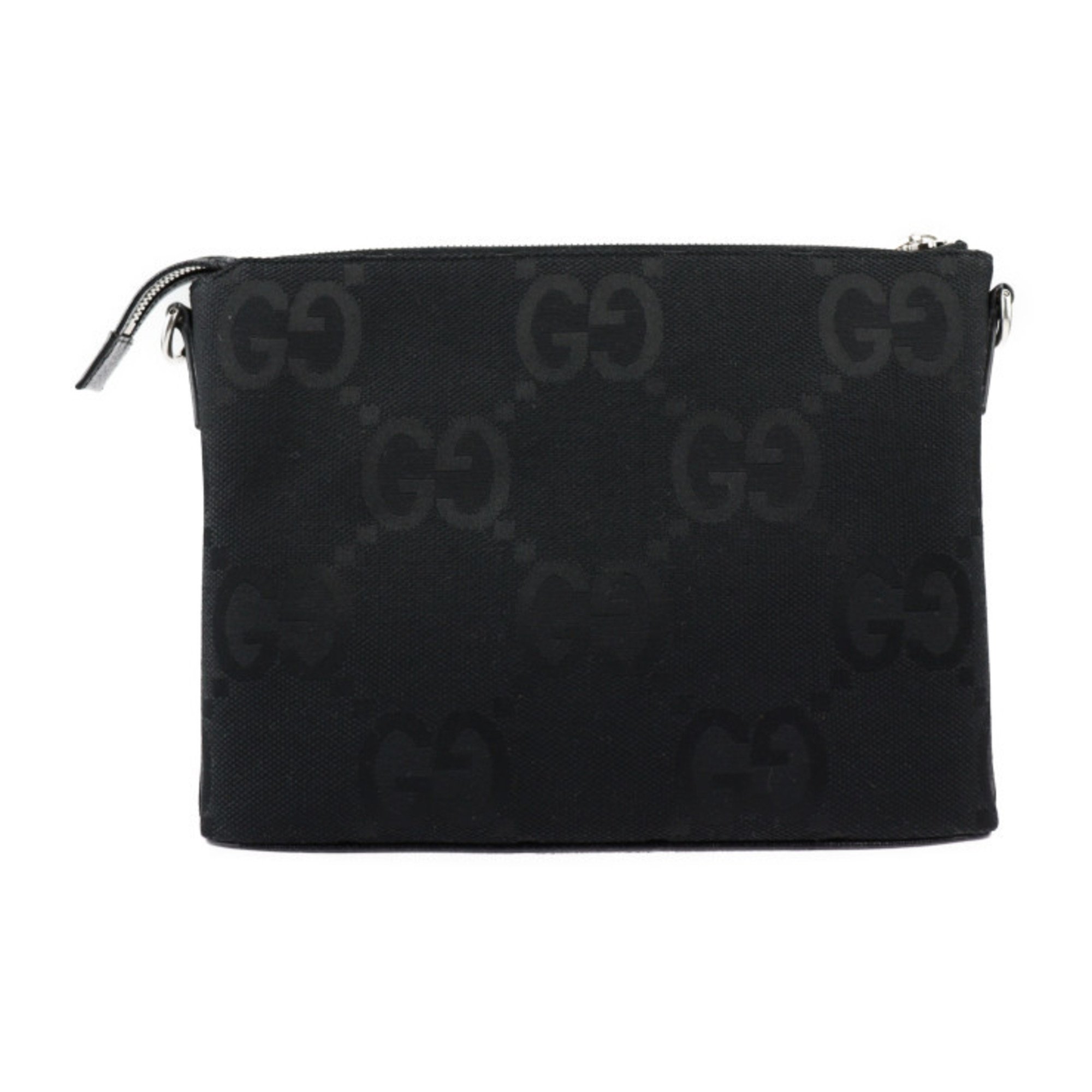 GUCCI Gucci Medium Messenger Jumbo GG Shoulder Bag 739668 Canvas Leather Black Silver Hardware 2WAY Second