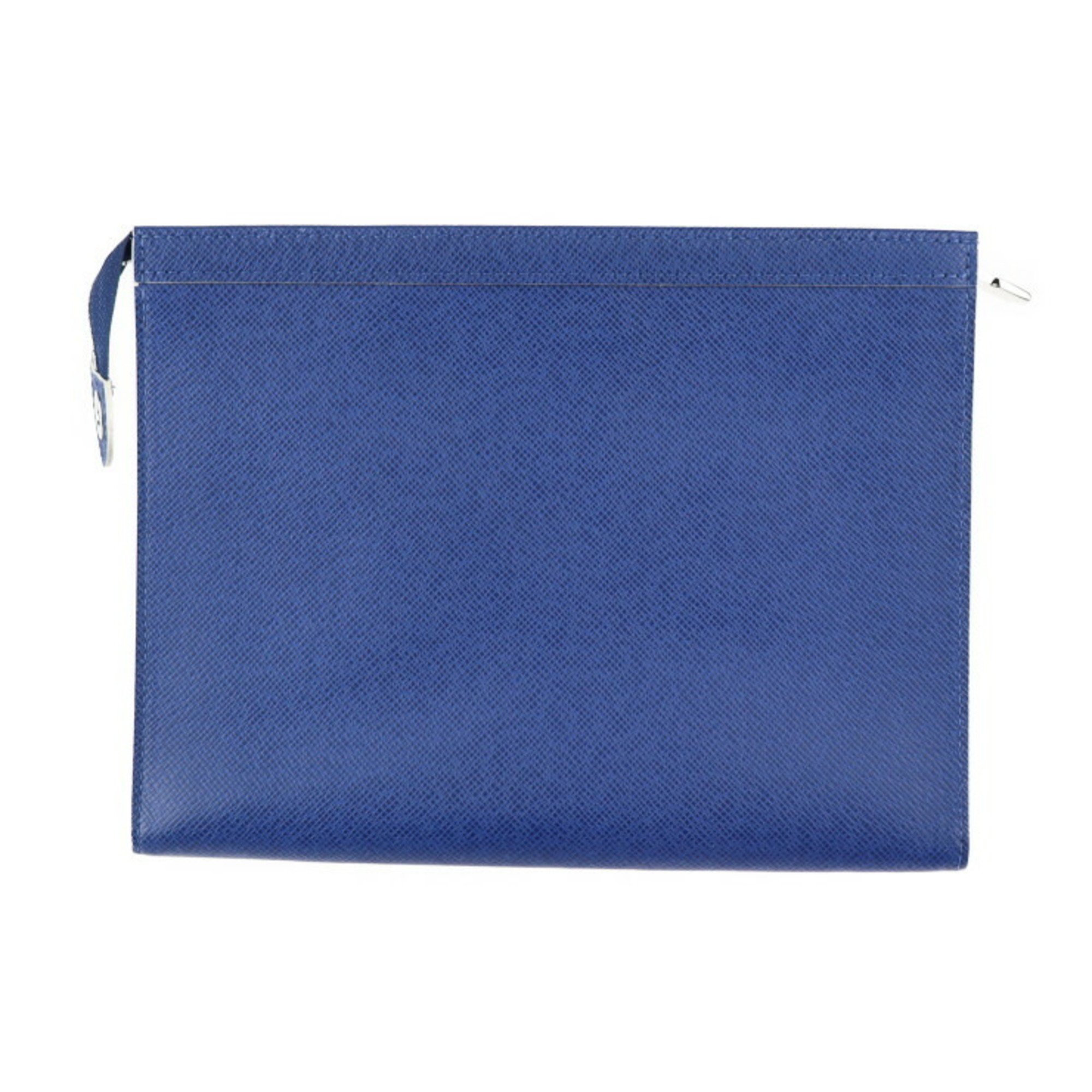 LOUIS VUITTON Louis Vuitton Pochette Voyage MM Second Bag M30399 Taiga Cobalt Silver Hardware Clutch Pouch