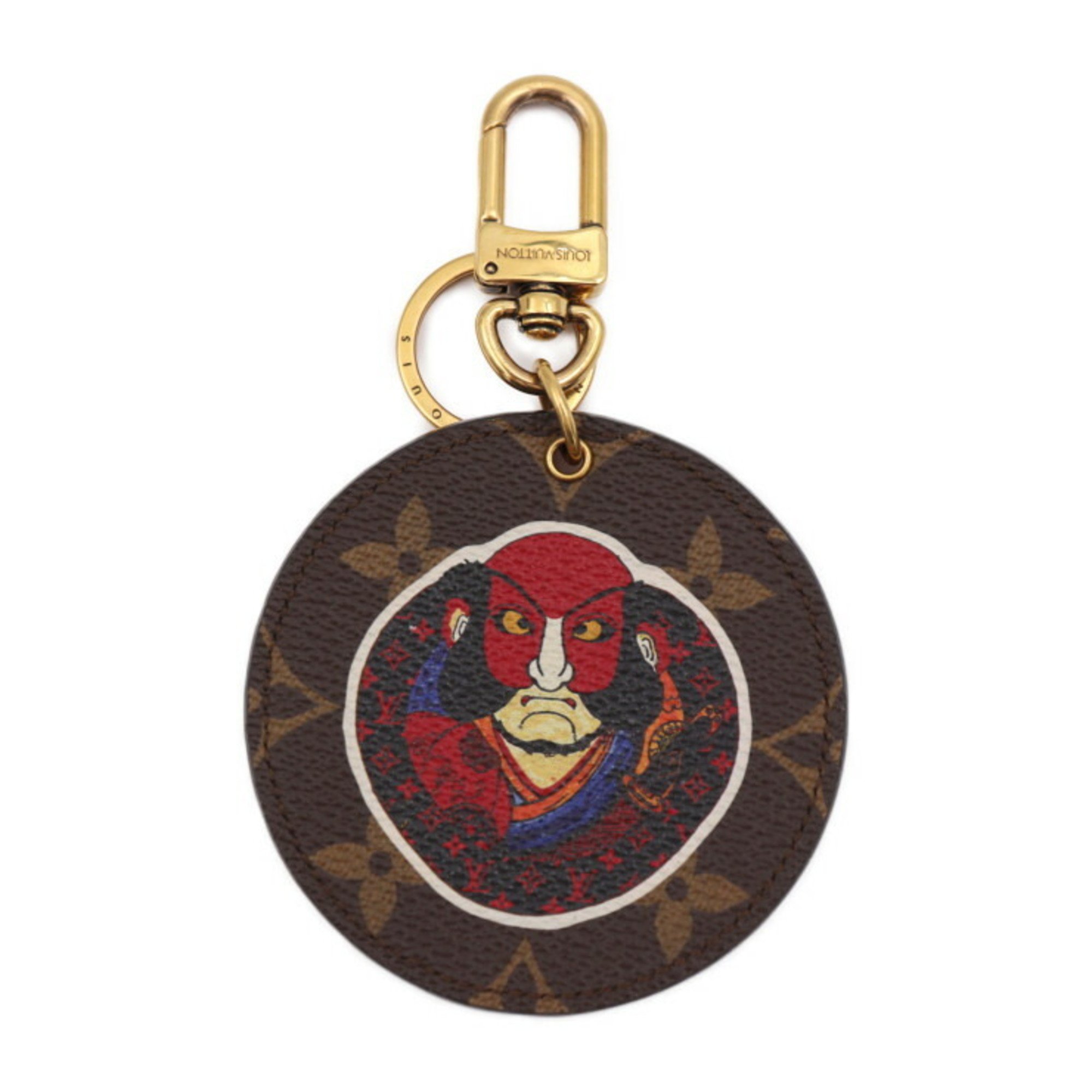 LOUIS VUITTON Portocle Illustre Keychain MP1949 Monogram Canvas Leather Brown Red Gold Hardware Kansai Yamamoto Kabuki Keyring Bag Charm Vuitton