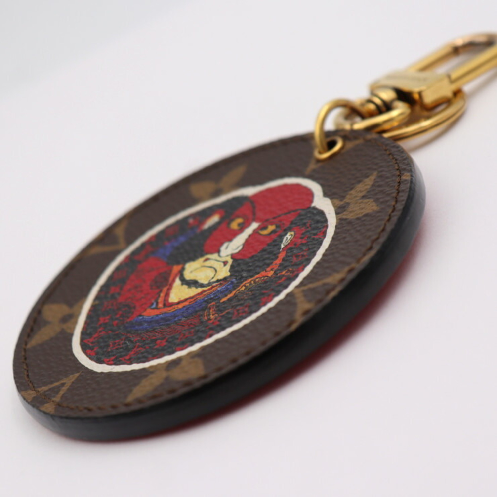 LOUIS VUITTON Portocle Illustre Keychain MP1949 Monogram Canvas Leather Brown Red Gold Hardware Kansai Yamamoto Kabuki Keyring Bag Charm Vuitton