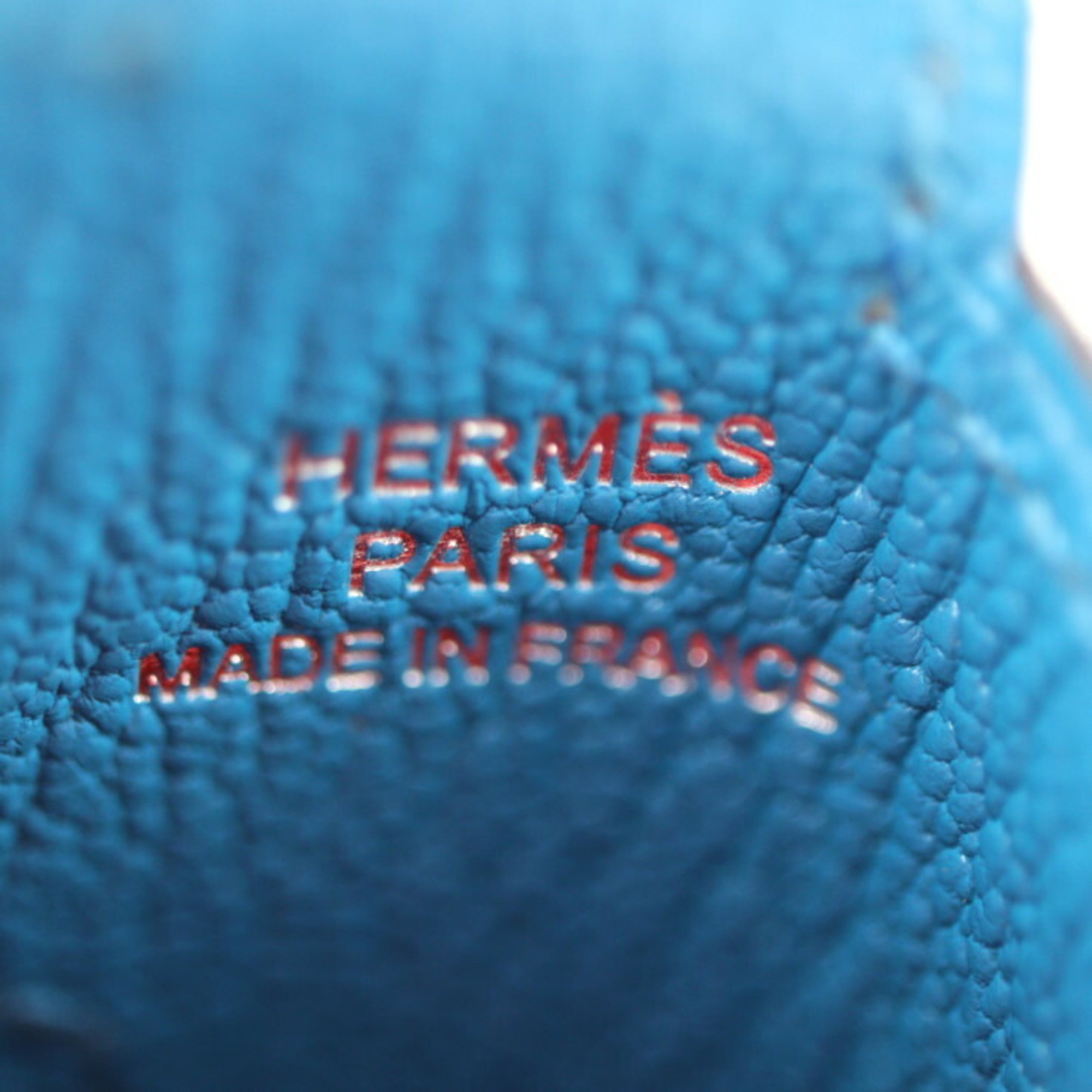 HERMES H tag card holder case chevre rouge blue silver hardware commuter pass business Y stamp