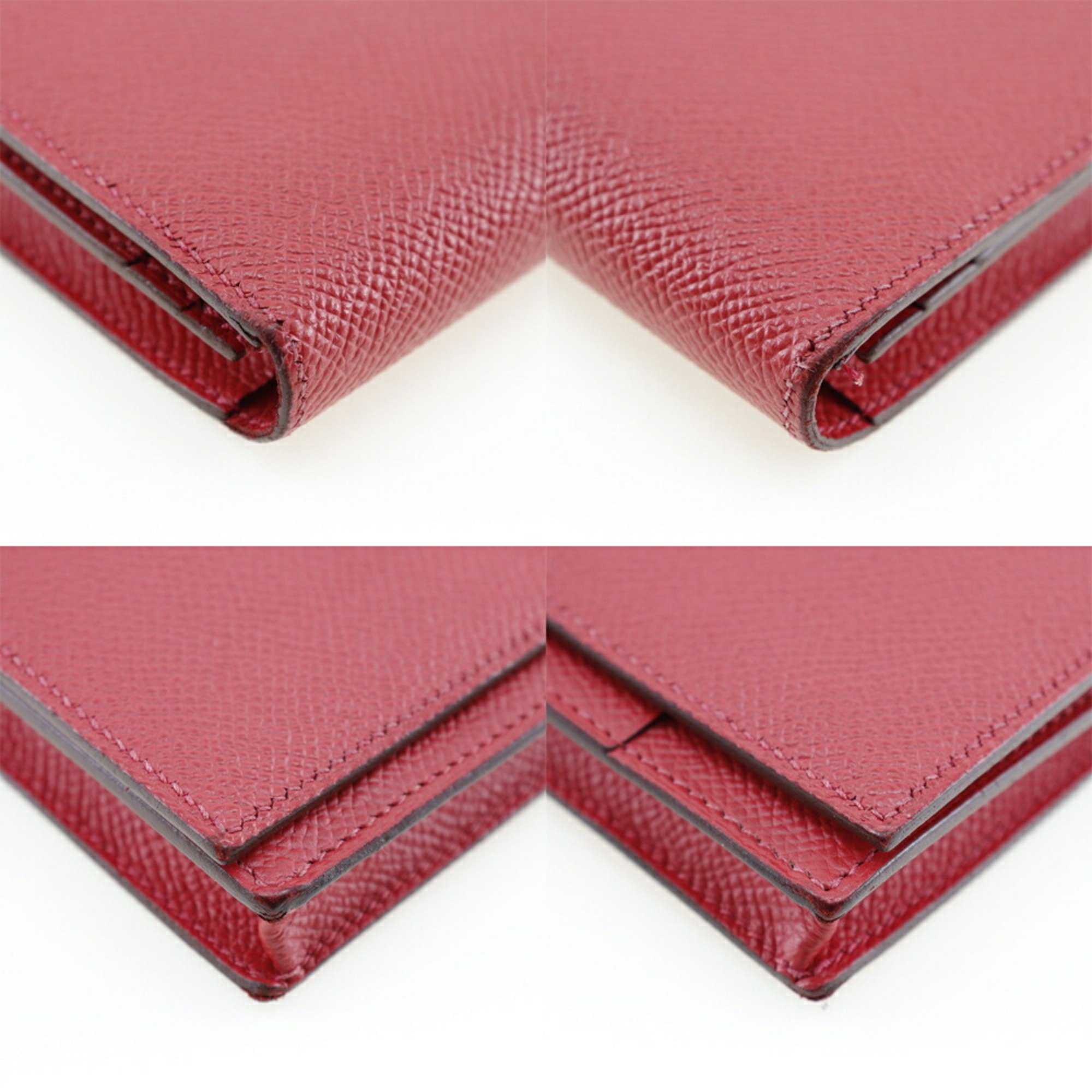 Hermes HERMES Beansufla Long Wallet Vaux Epson Made in France 2014 Red □R Belt Hardware Ladies