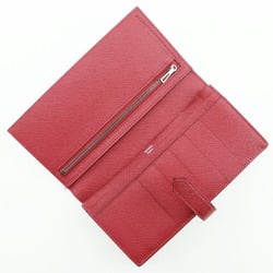 Hermes HERMES Beansufla Long Wallet Vaux Epson Made in France 2014 Red □R Belt Hardware Ladies