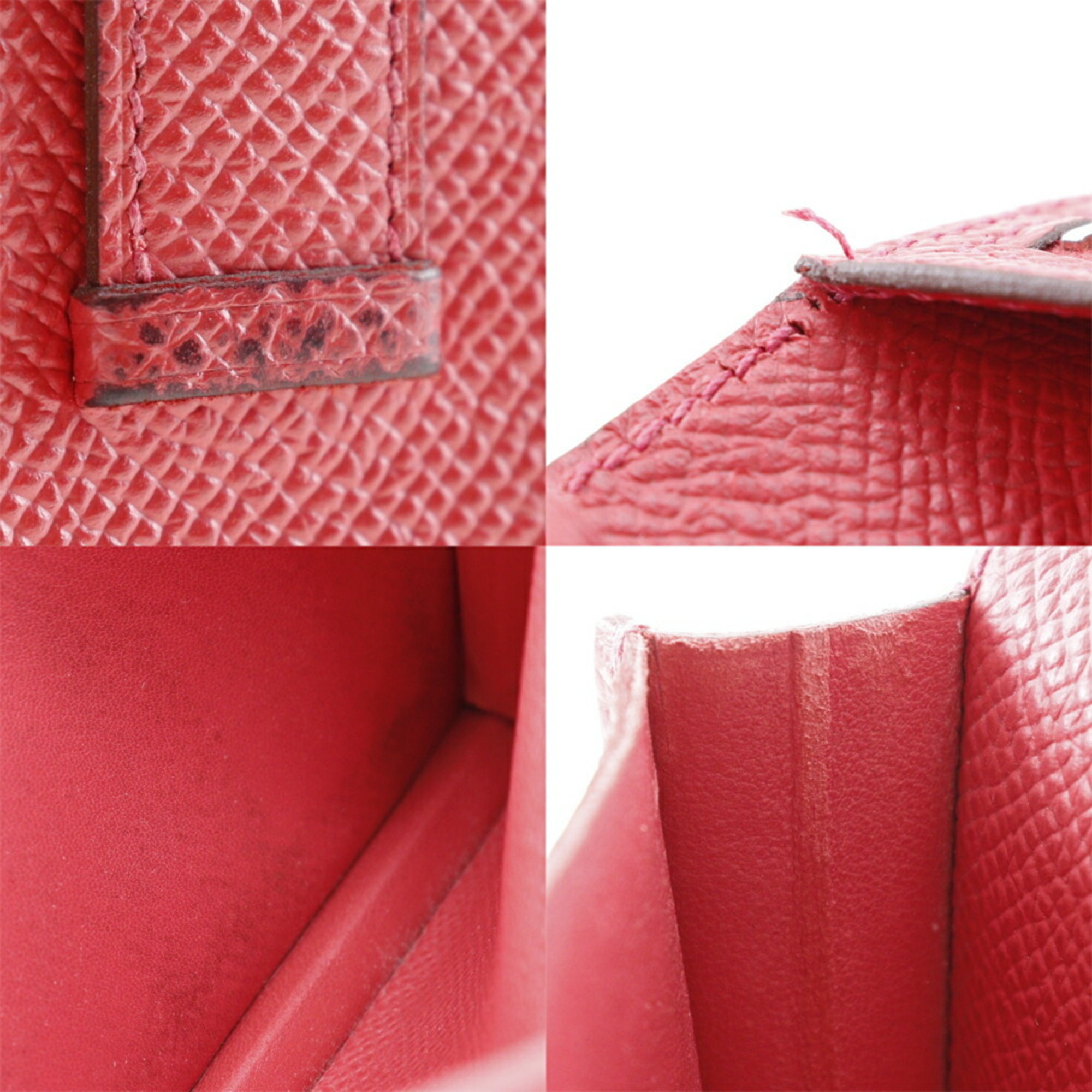 Hermes HERMES Beansufla Long Wallet Vaux Epson Made in France 2014 Red □R Belt Hardware Ladies