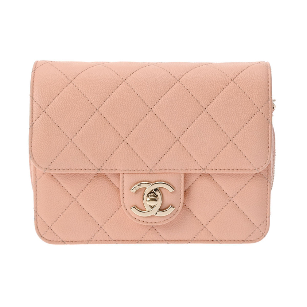 CHANEL Chanel Matelasse Flap Chain Shoulder Pink Beige Champagne Women's  Caviar Skin Bag