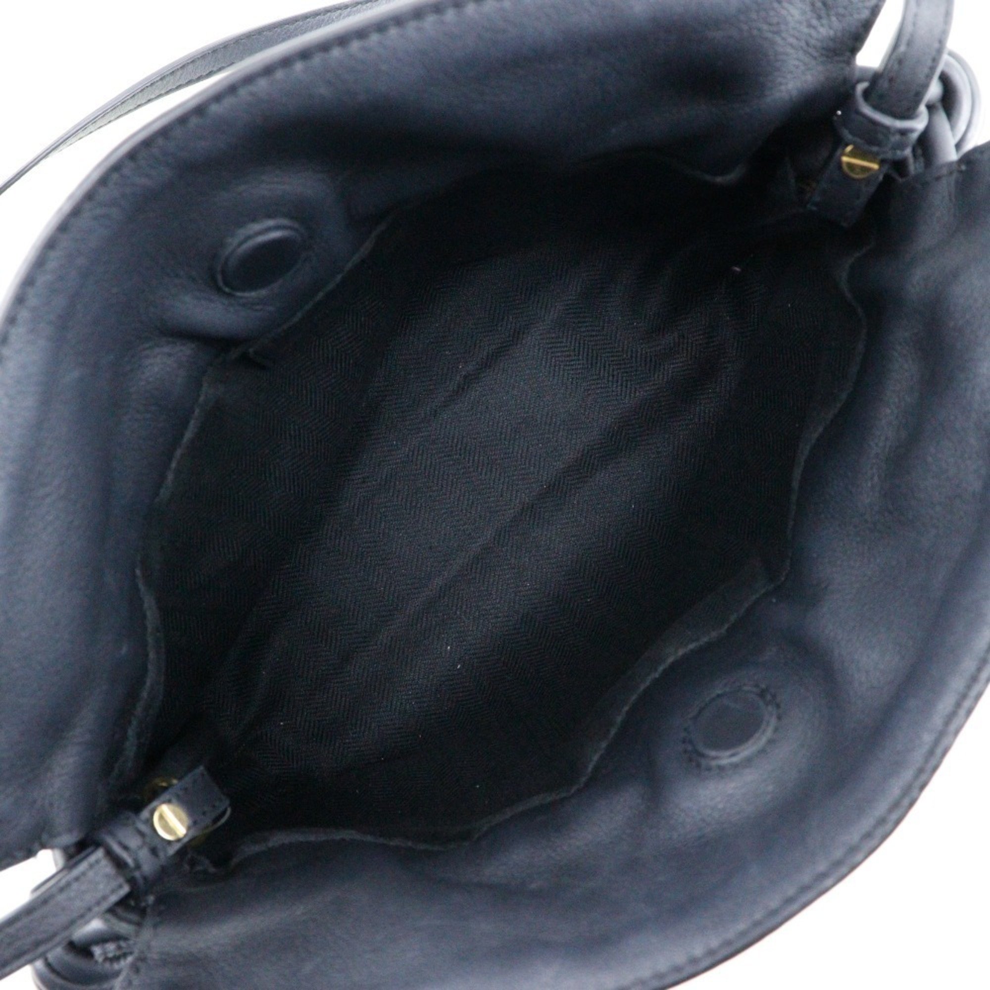 LOEWE Flamenco Clutch Shoulder Bag Anagram A411FC2X24 Calf x Jacquard Made in Spain Navy Crossbody 2way Drawstring Women's