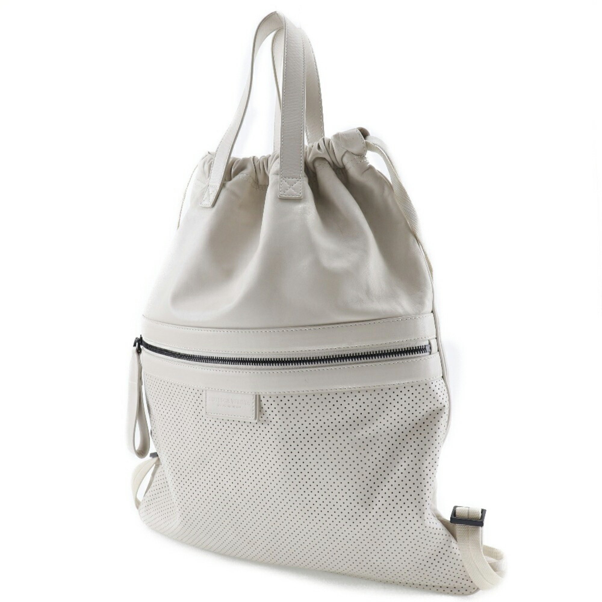 Bottega Veneta BOTTEGAVENETA Leggero Backpack/Daypack 567222 Calf Made in Italy Ivory Shoulder Handbag 2way Drawstring Unisex