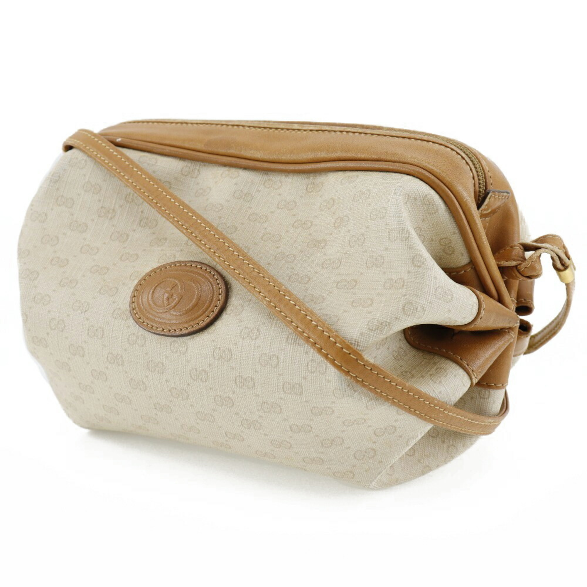 GUCCI Old Gucci Shoulder Bag 077-115-5770 PVC Coated Canvas Made in Italy Beige Crossbody Zipper Women's
