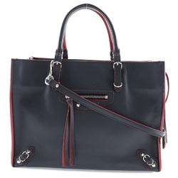 BALENCIAGA Paper A6 Handbag 370926 Calf Made in Italy Black/Red Crossbody 2way A5 Open Ladies