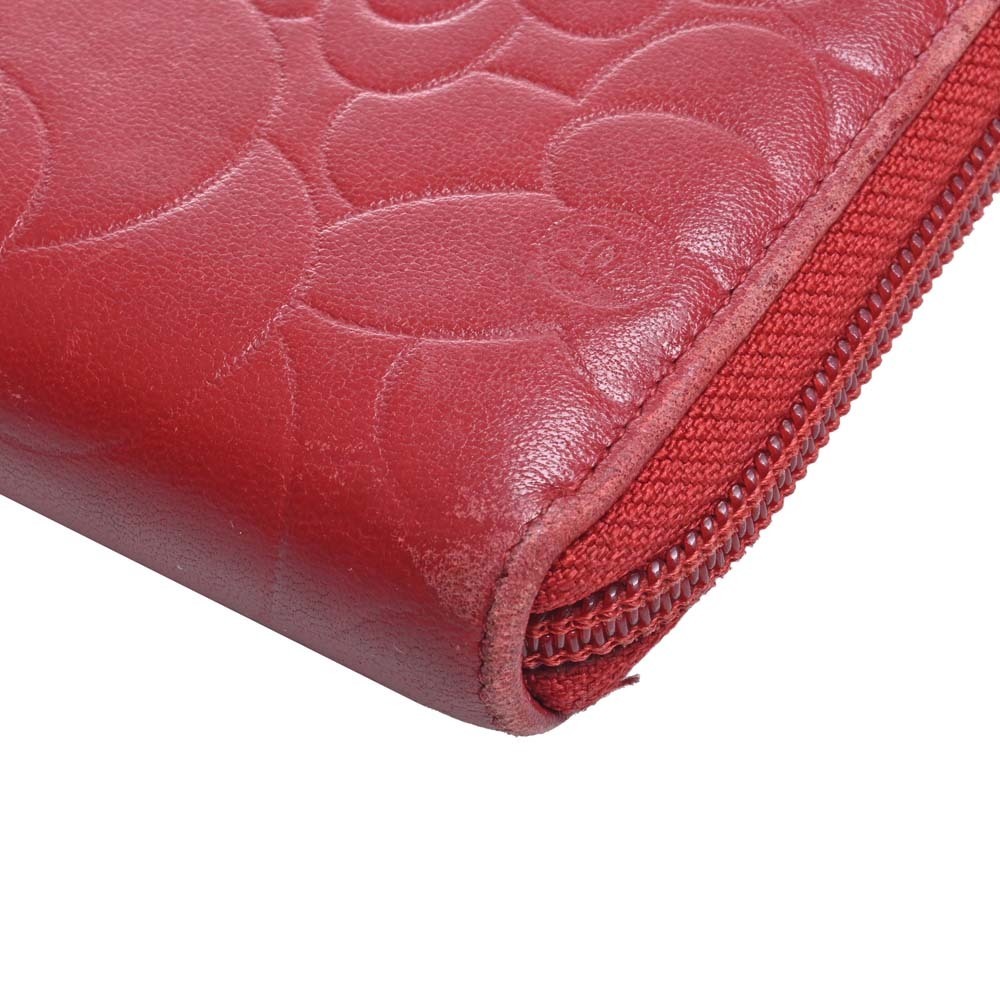 CHANEL Lambskin Camellia Cocomark Round Long Wallet Red Ladies