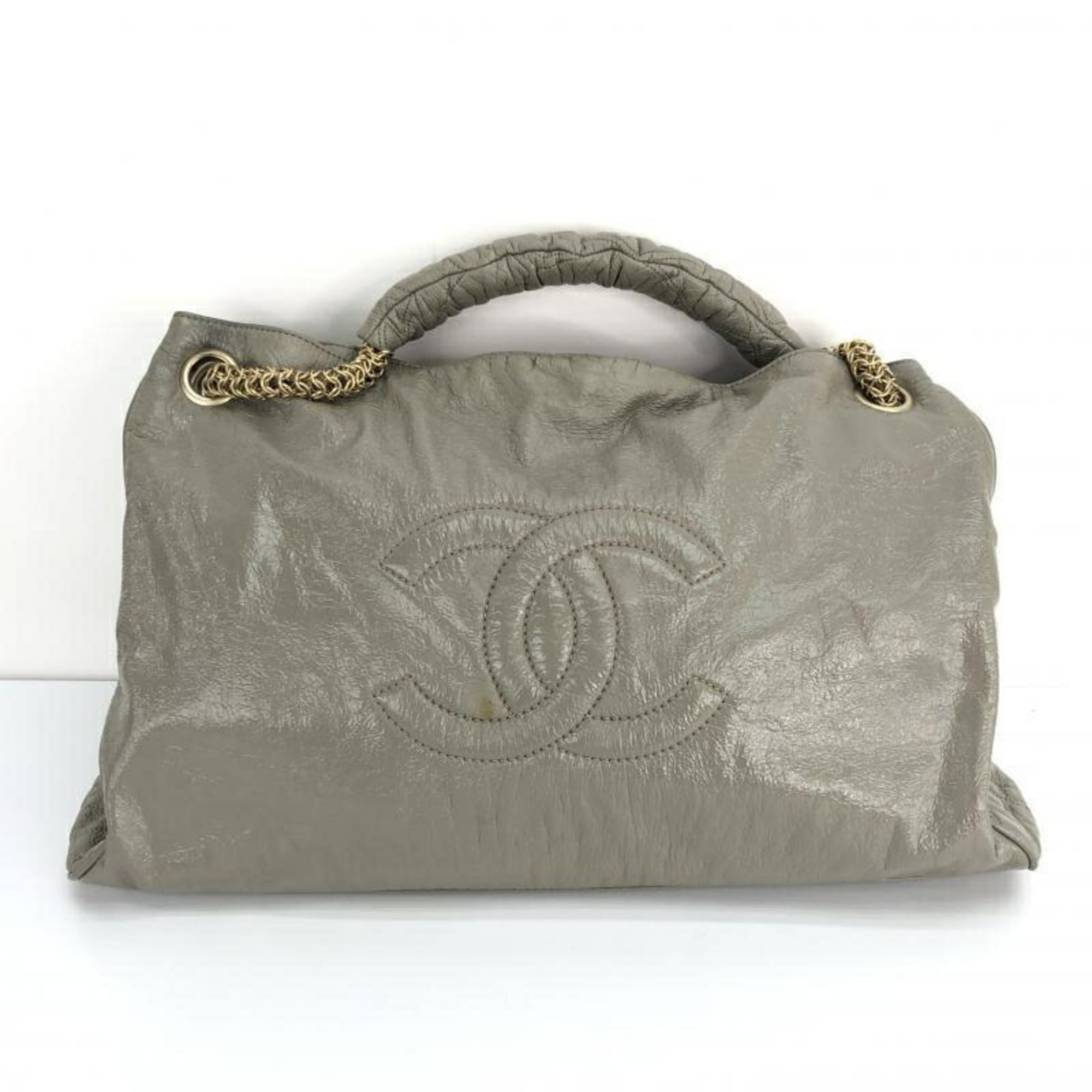 CHANEL chain tote bag gray