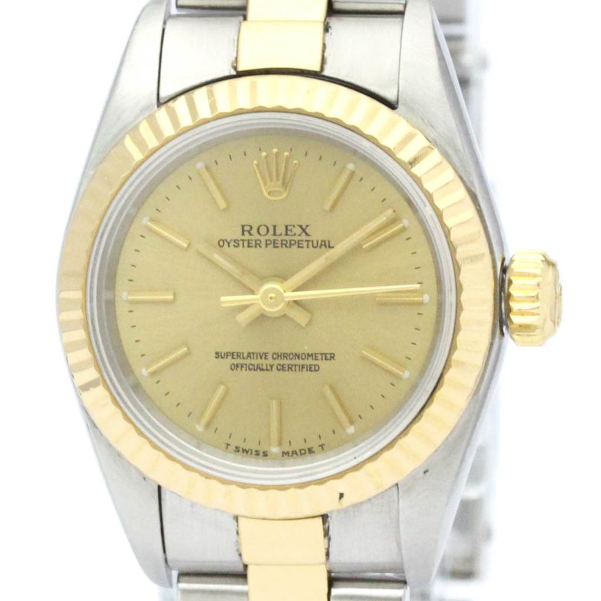 Polished ROLEX Oyster Perpetual U Serial 18K Gold Steel Watch 67193 BF563316