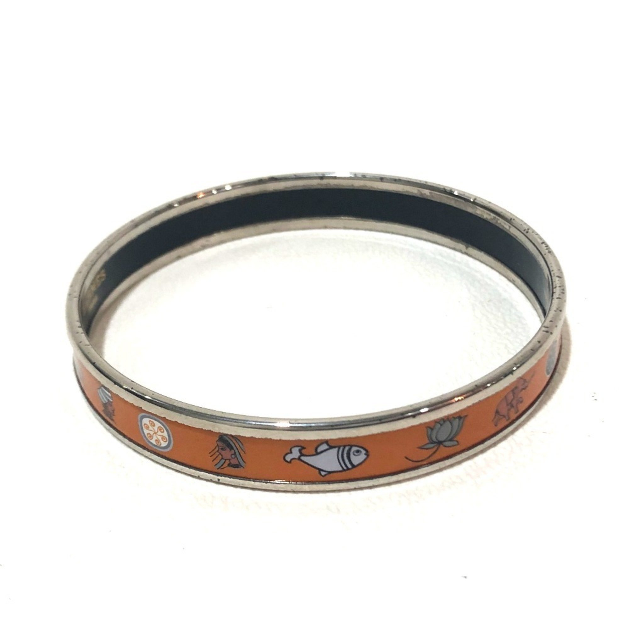 HERMES Men's Women's Enamel PM Cloisonné Bangle Bracelet Unisex Orange