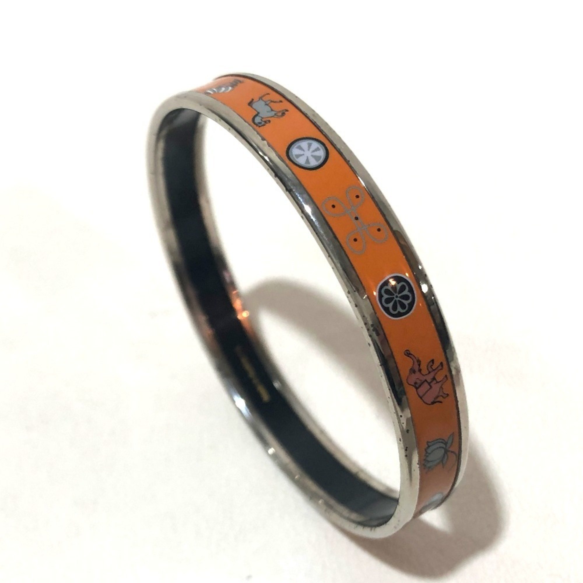 HERMES Men's Women's Enamel PM Cloisonné Bangle Bracelet Unisex Orange