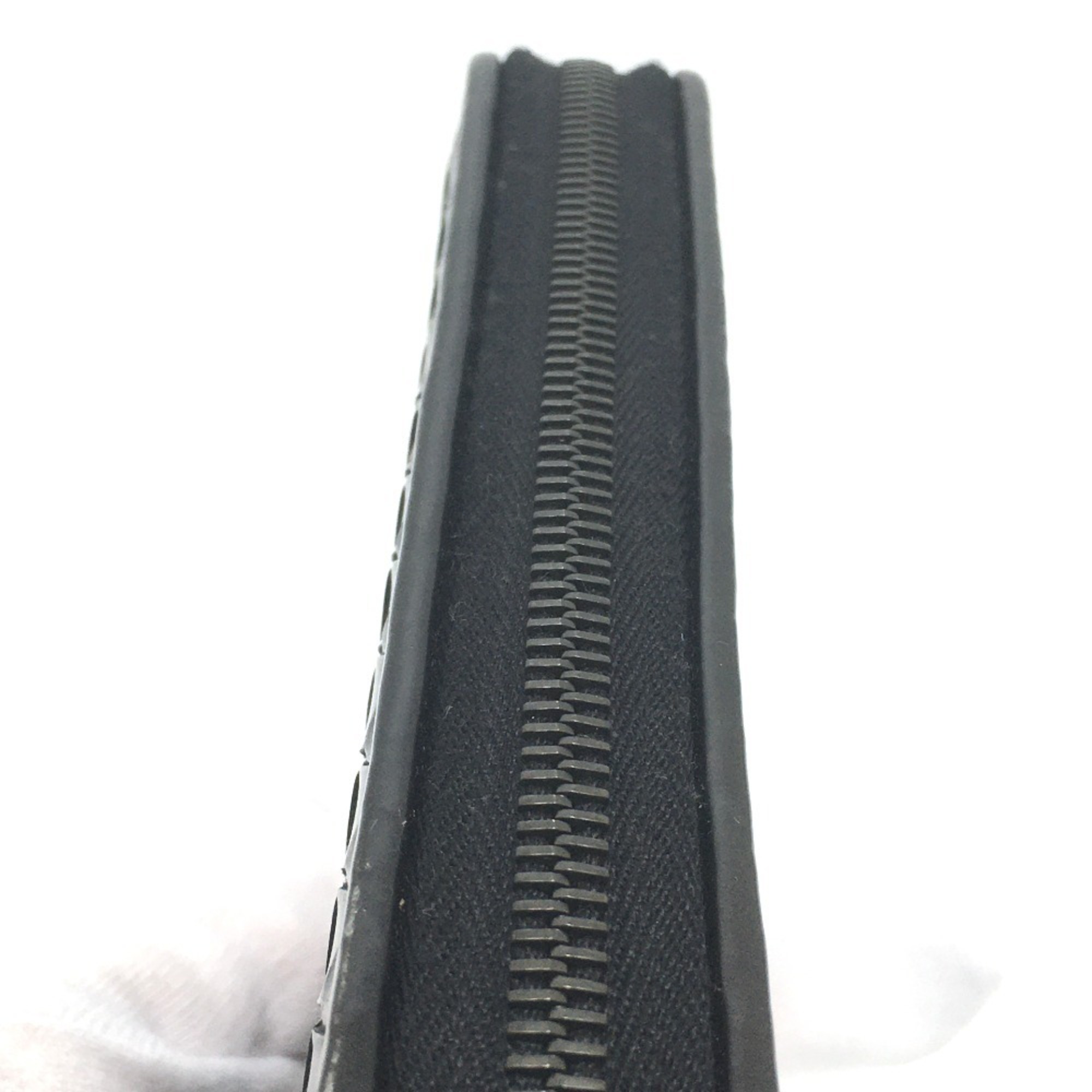 BOTTEGA VENETA 114076 Intrecciato Leather Zip Around Wallet Long Enamel Unisex Black x Silver