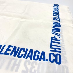 BALENCIAGA 465301 Logo Fringe Silk Scarf Unisex White x Blue