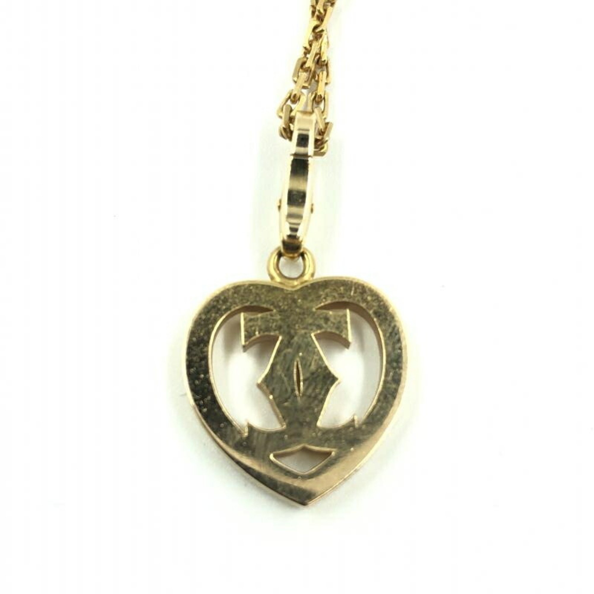 CARTIER 2C Heart Charm Necklace Cartier 750 Engraved Gold