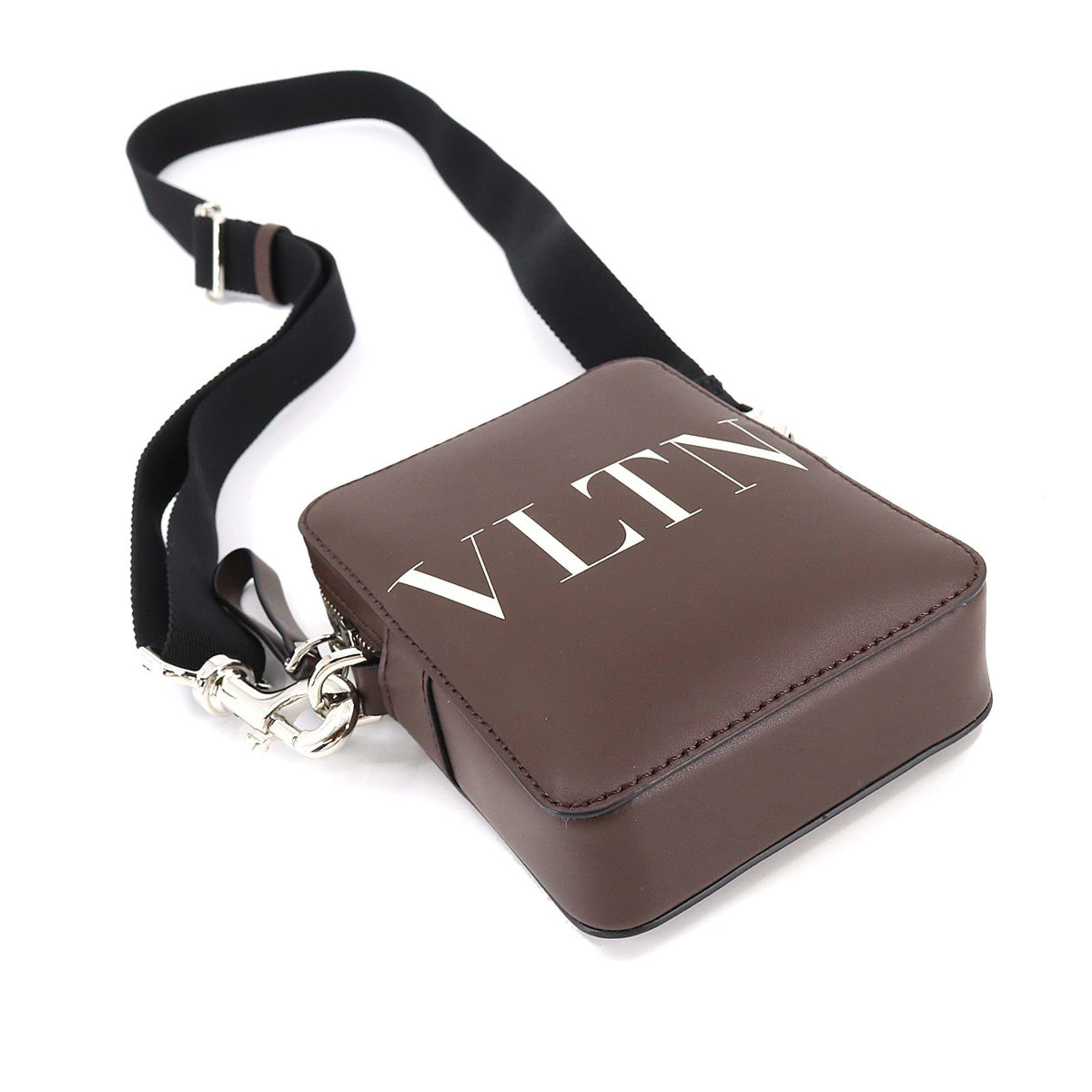 VALENTINO GARAVANI VLTN Logo Small Crossbody Shoulder Bag Leather Brown Cross body
