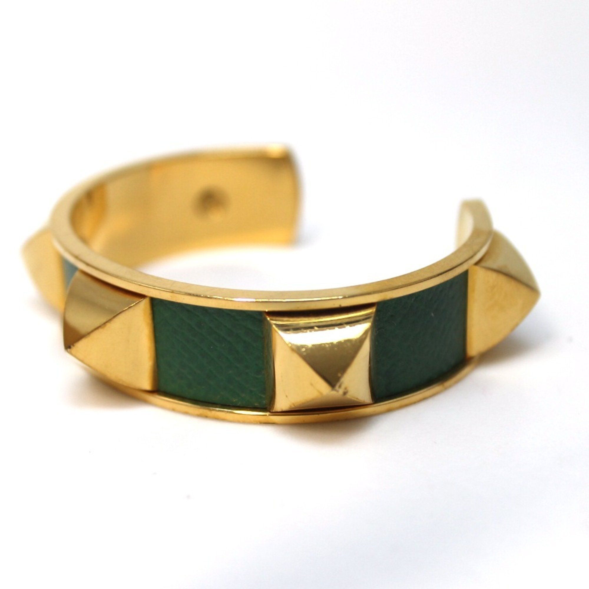 HERMES Medor Accessories Bangle Bracelet Leather/Metal Ladies Green x Gold