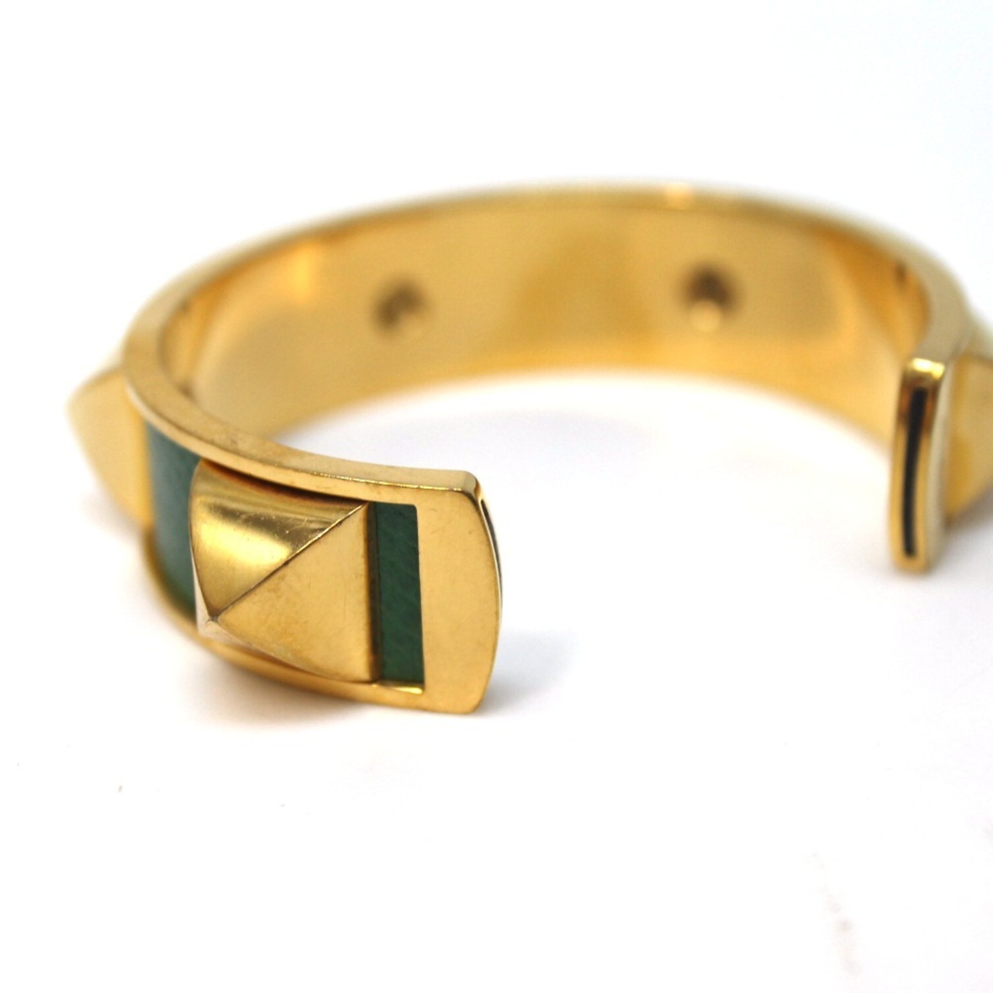 HERMES Medor Accessories Bangle Bracelet Leather/Metal Ladies Green x Gold