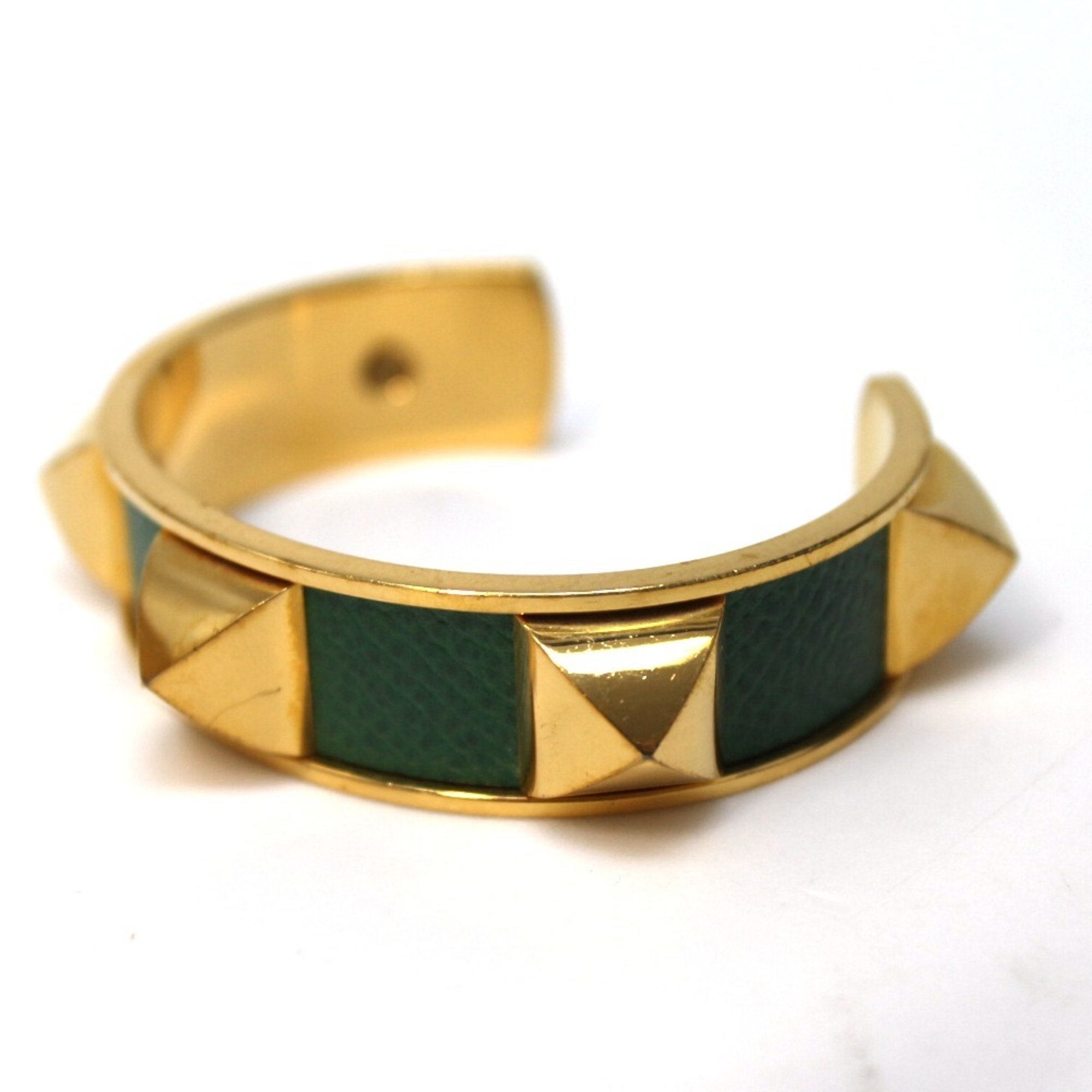 HERMES Medor Accessories Bangle Bracelet Leather/Metal Ladies Green x Gold