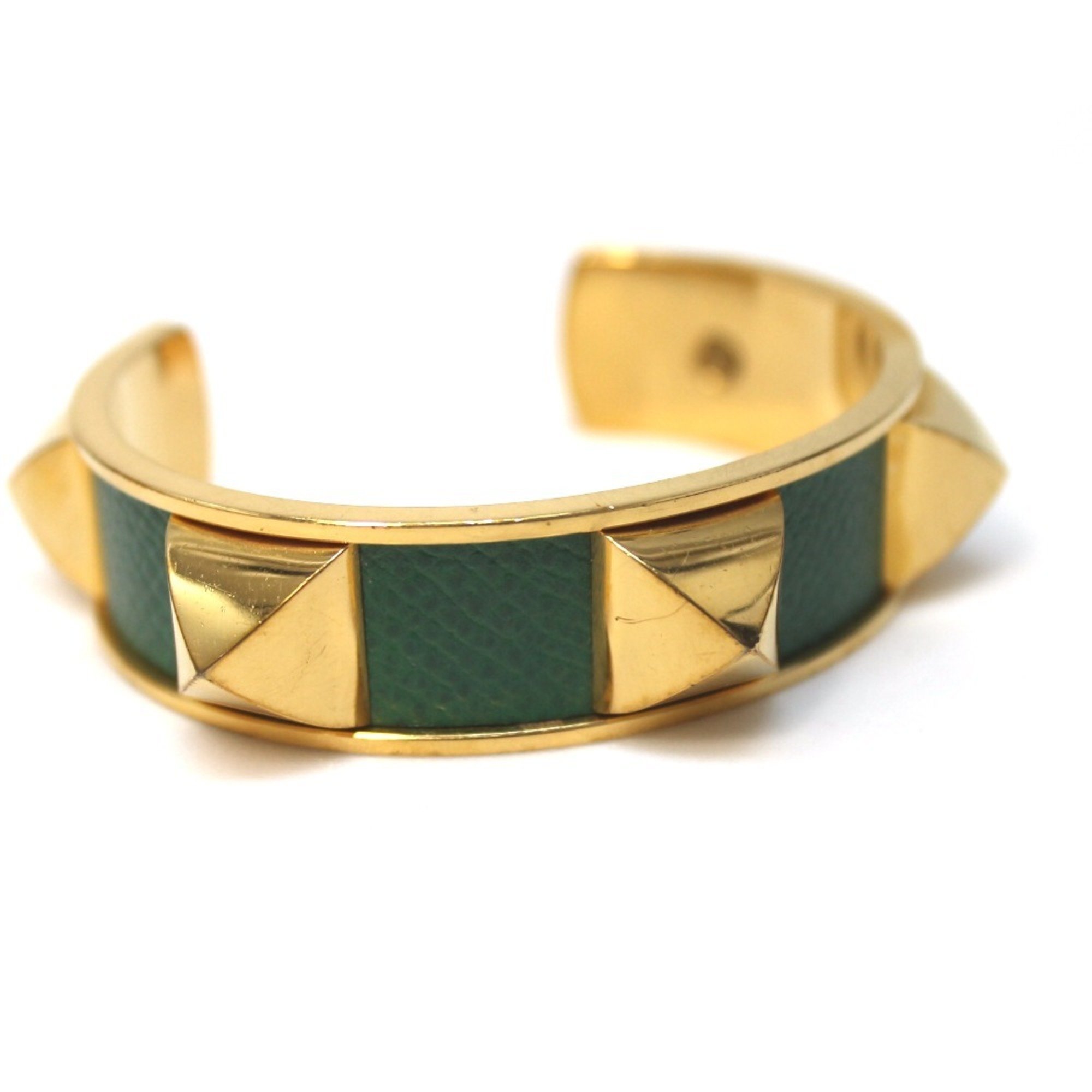 HERMES Medor Accessories Bangle Bracelet Leather/Metal Ladies Green x Gold