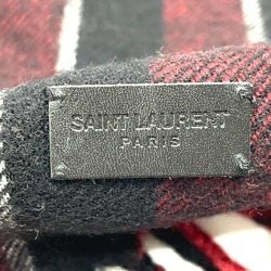 SAINT LAURENT Saint Laurent Striped Fringe Stole Muffler Wool Unisex Black x Red White