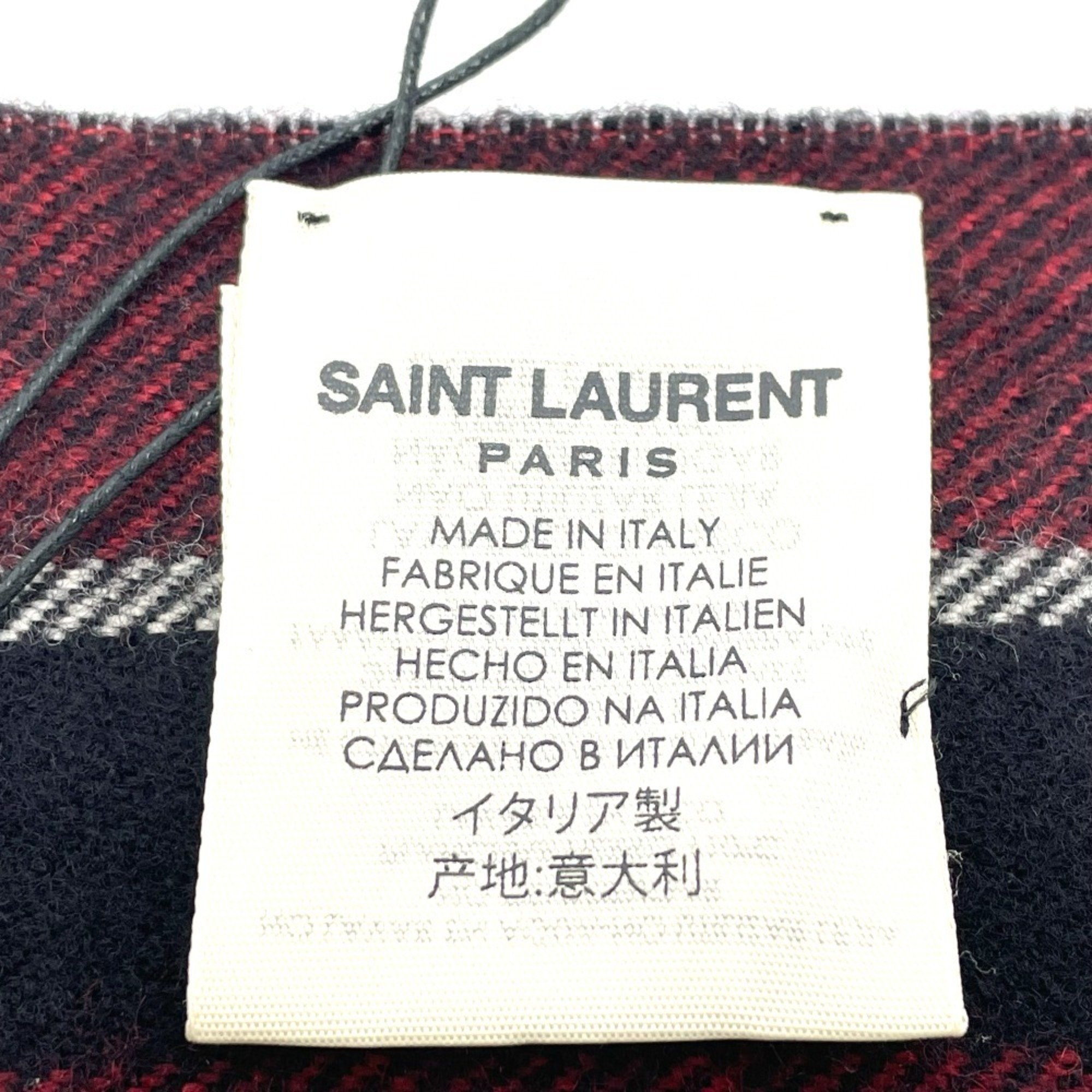 SAINT LAURENT Saint Laurent Striped Fringe Stole Muffler Wool Unisex Black x Red White